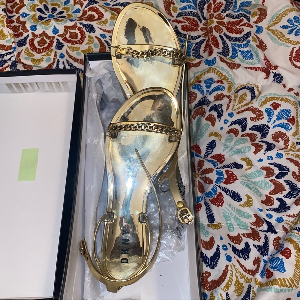 Gold ankle strap chain sandals